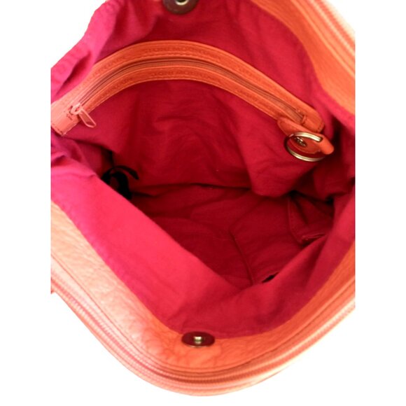 Stone Mountain Purse Coral/Orange Leather Shoulder Bag Adjustable Strap - Med - Picture 13 of 16